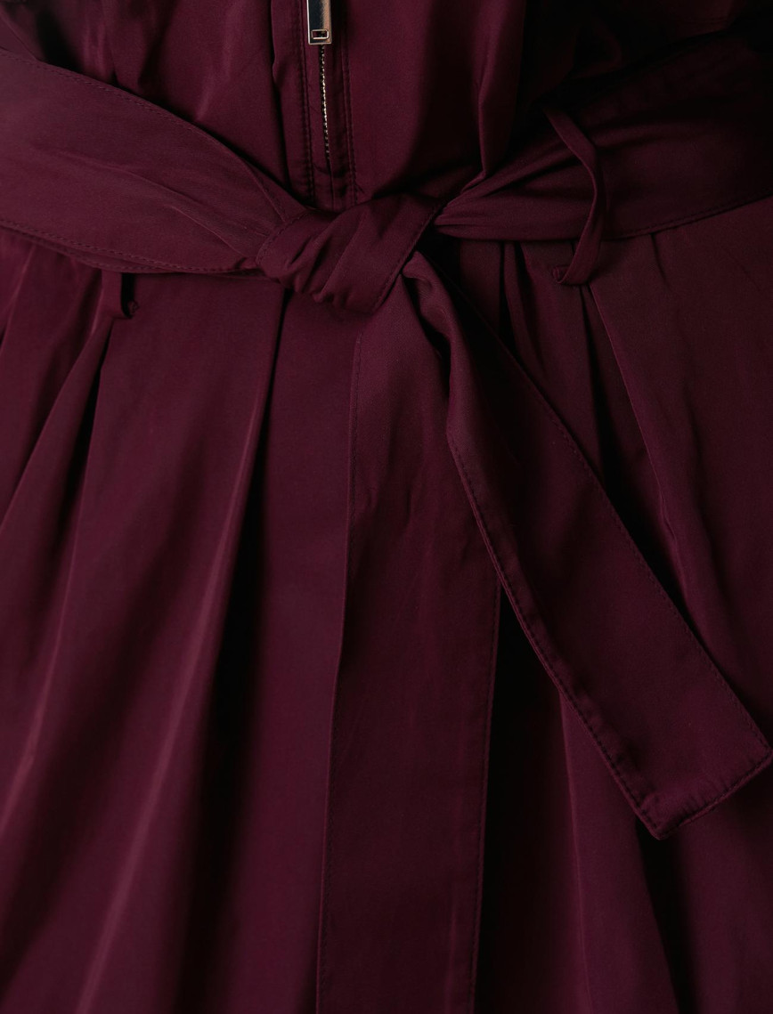 Network Kadın Vişne Midi Kuşaklı Elbise