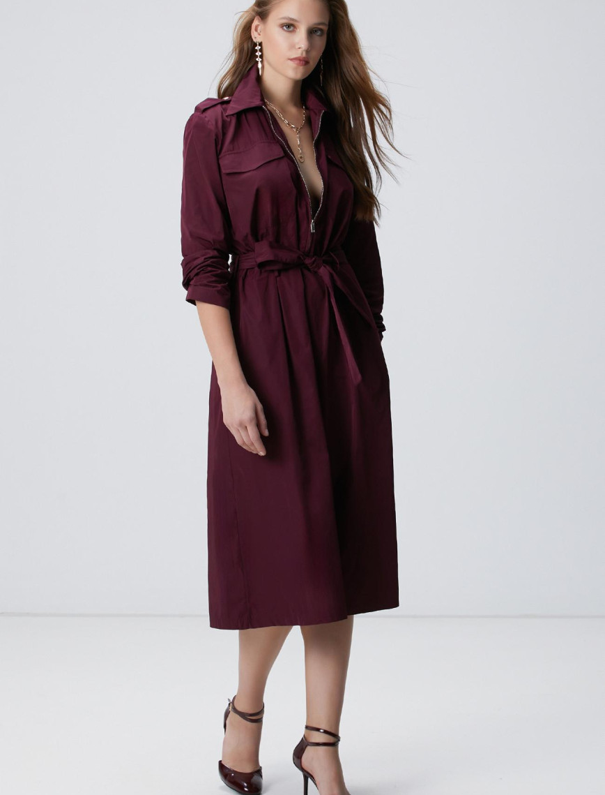 Network Kadın Vişne Midi Kuşaklı Elbise
