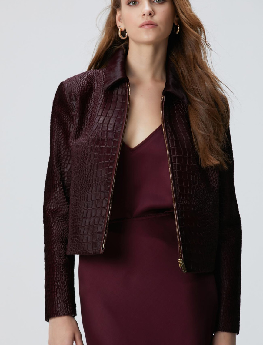 Network Kadın Vişne Limited Kroko Desenli Deri Mont Network Kadın Vişne Limited Kroko Desenli Deri Mont