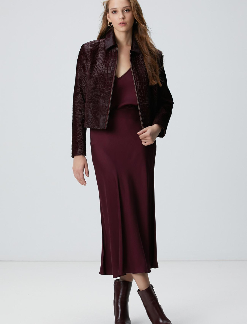 Network Kadın Vişne Limited Kroko Desenli Deri Mont Network Kadın Vişne Limited Kroko Desenli Deri Mont