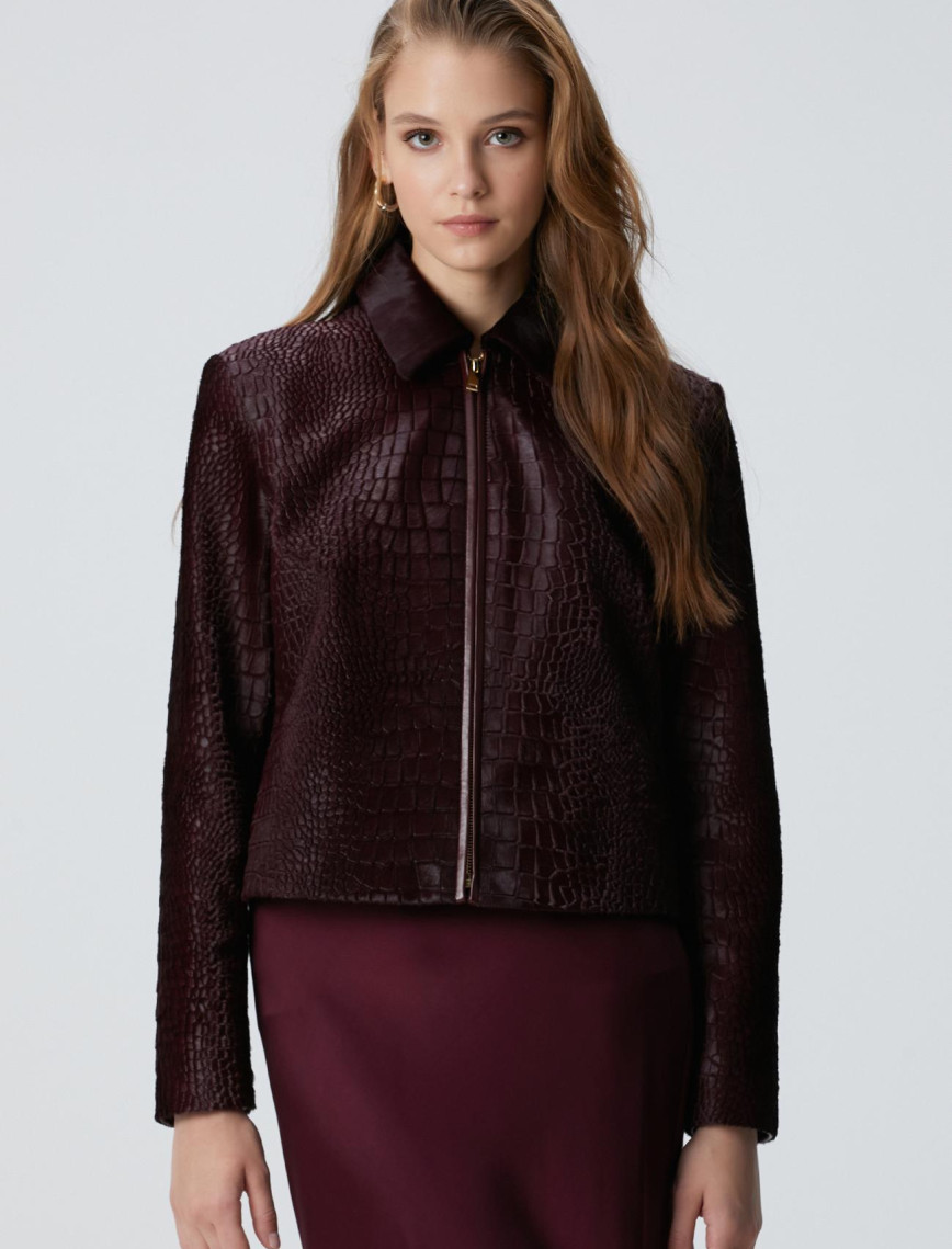 Network Kadın Vişne Limited Kroko Desenli Deri Mont Network Kadın Vişne Limited Kroko Desenli Deri Mont