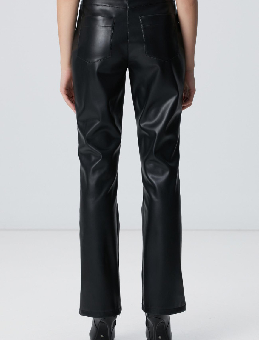 Network Kadın Siyah Kesik Detaylı Deri Pantolon Network Kadın Siyah Kesik Detaylı Deri Pantolon