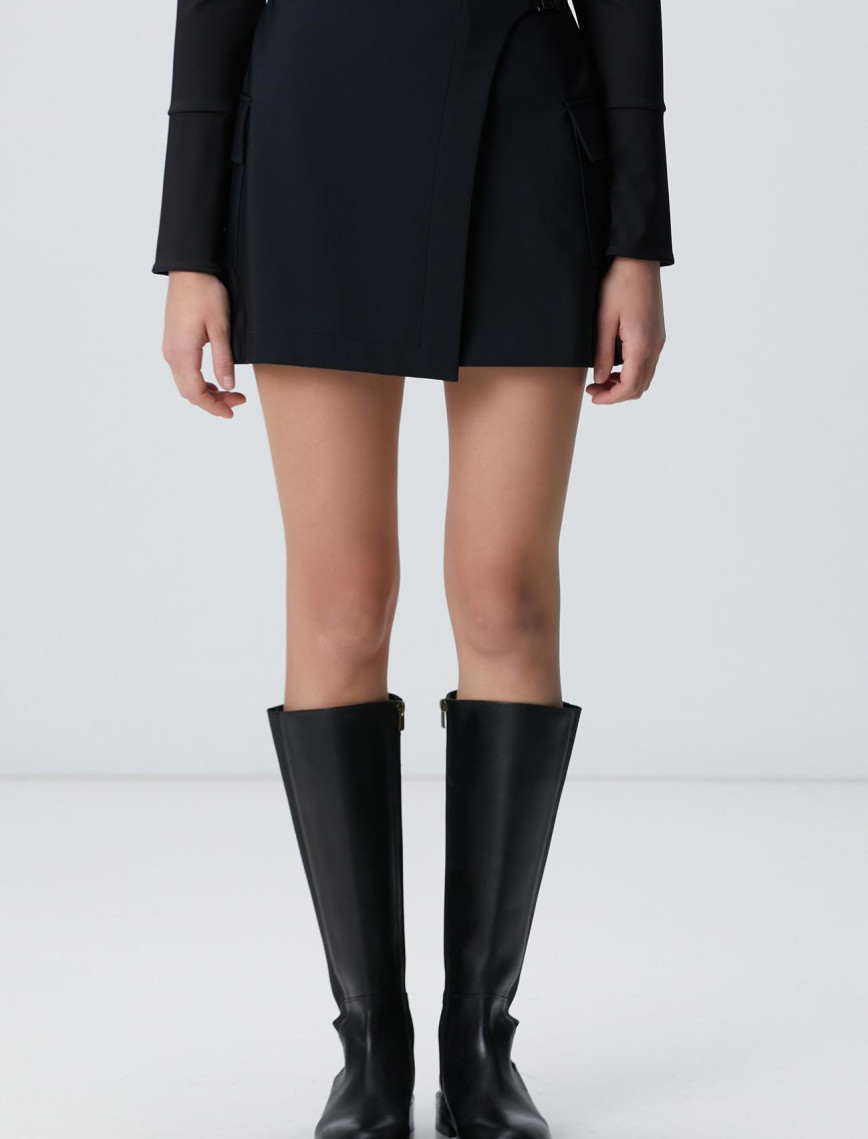 Network Kadın Siyah N-Tech Toka Detaylı Mini Etek