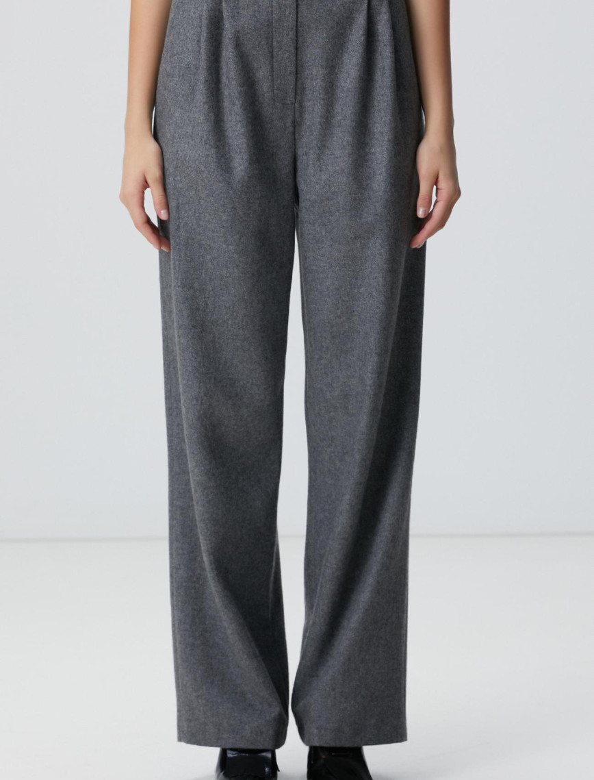 Network Kadın Gri Melanj Yün Karışımlı Pantolon