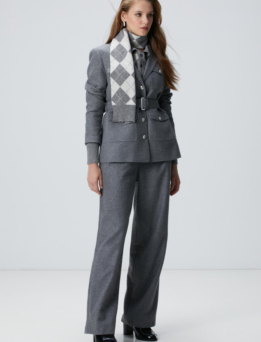 Network Kadın Gri Melanj Yün Karışımlı Ceket Network Kadın Gri Melanj Yün Karışımlı Ceket