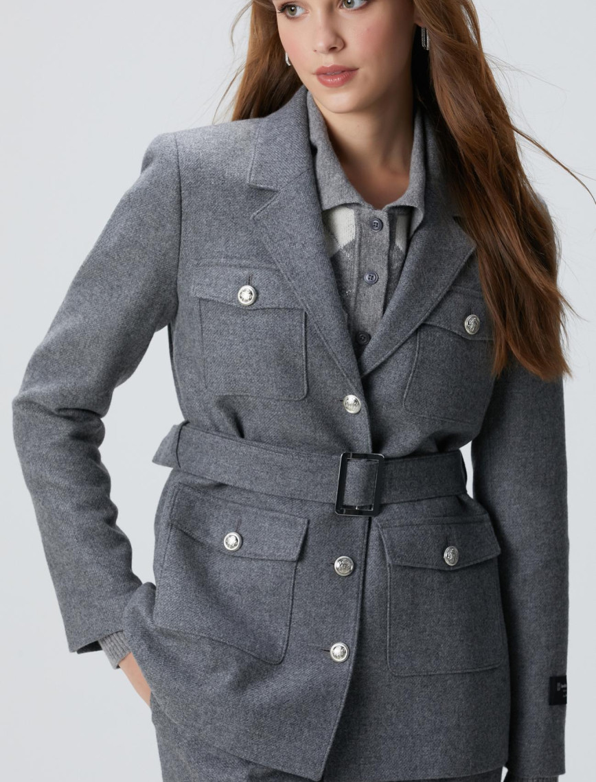 Network Kadın Gri Melanj Yün Karışımlı Ceket Network Kadın Gri Melanj Yün Karışımlı Ceket