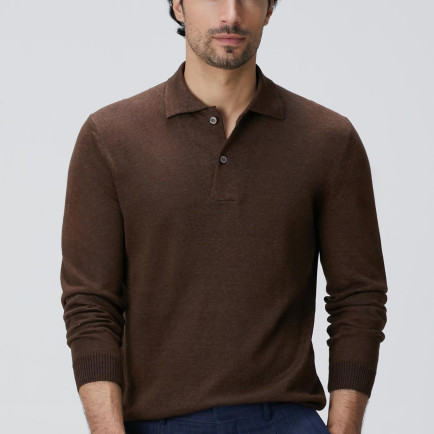 Network Erkek Kahverengi Polo Yaka Keten Karışımlı Triko Kazak Network Erkek Kahverengi Polo Yaka Keten Karışımlı Triko Kazak