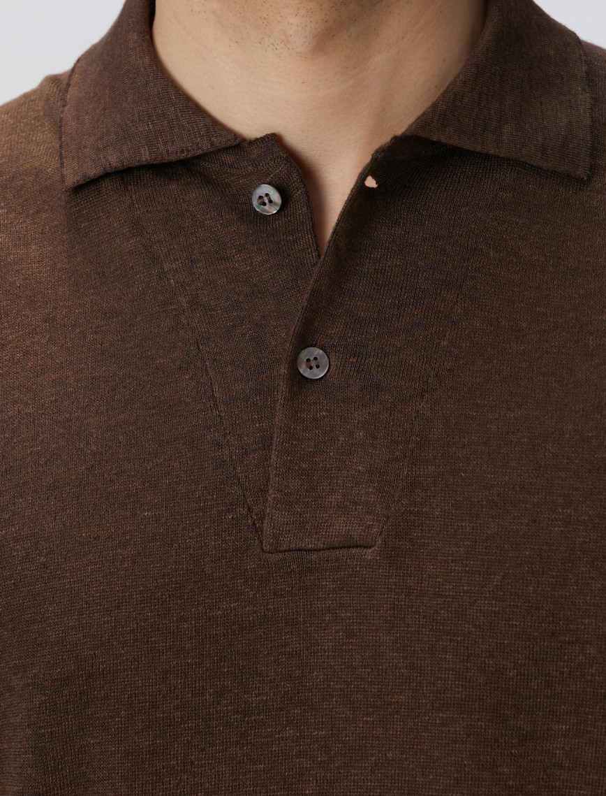 Network Erkek Kahverengi Polo Yaka Keten Karışımlı Triko Kazak Network Erkek Kahverengi Polo Yaka Keten Karışımlı Triko Kazak