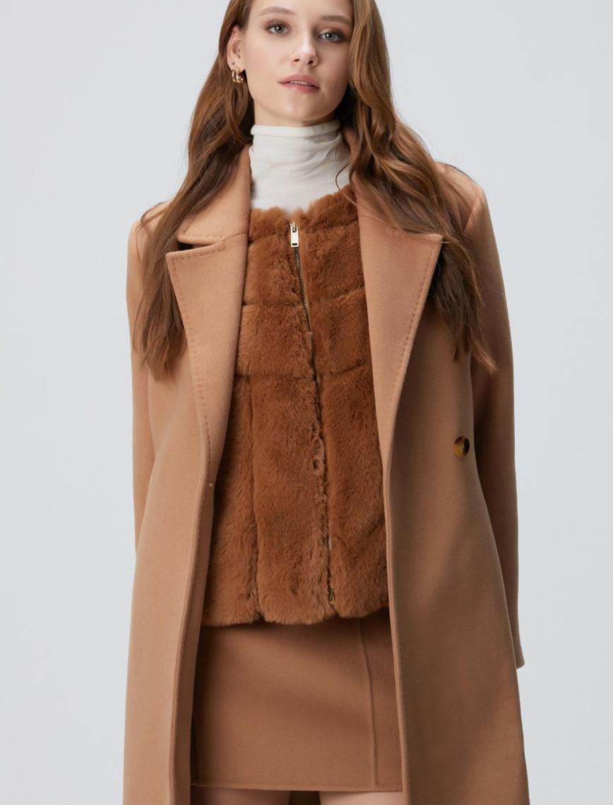 Network Kadın Camel Yün Karışımlı Manto