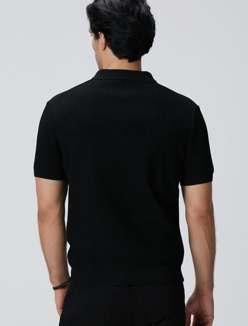 Network Erkek Siyah Polo Yaka Düğmeli Triko Kazak Network Erkek Siyah Polo Yaka Düğmeli Triko Kazak