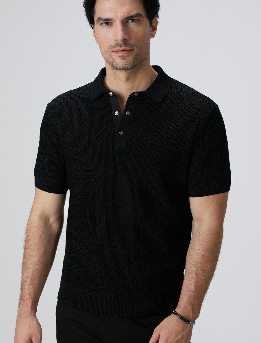 Network Erkek Siyah Polo Yaka Düğmeli Triko Kazak Network Erkek Siyah Polo Yaka Düğmeli Triko Kazak