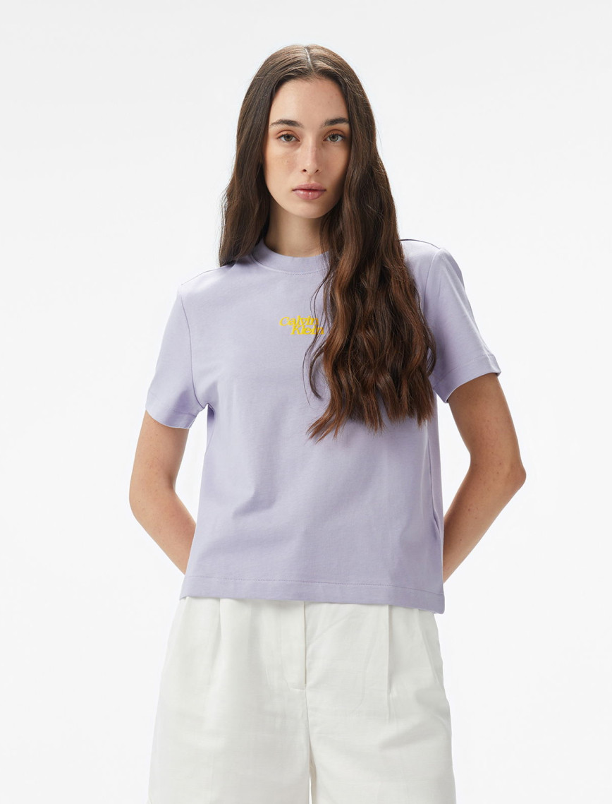 Calvin Klein Flocked Logo Kadın Beyaz T-Shirt Calvin Klein Flocked Logo Kadın Beyaz T-Shirt