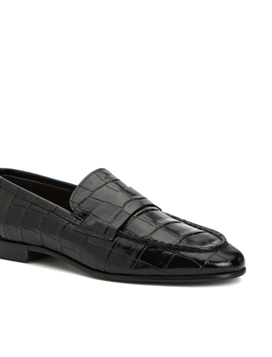 George Hogg Kadın Siyah Kroko Desenli Deri Loafer George Hogg Kadın Siyah Kroko Desenli Deri Loafer