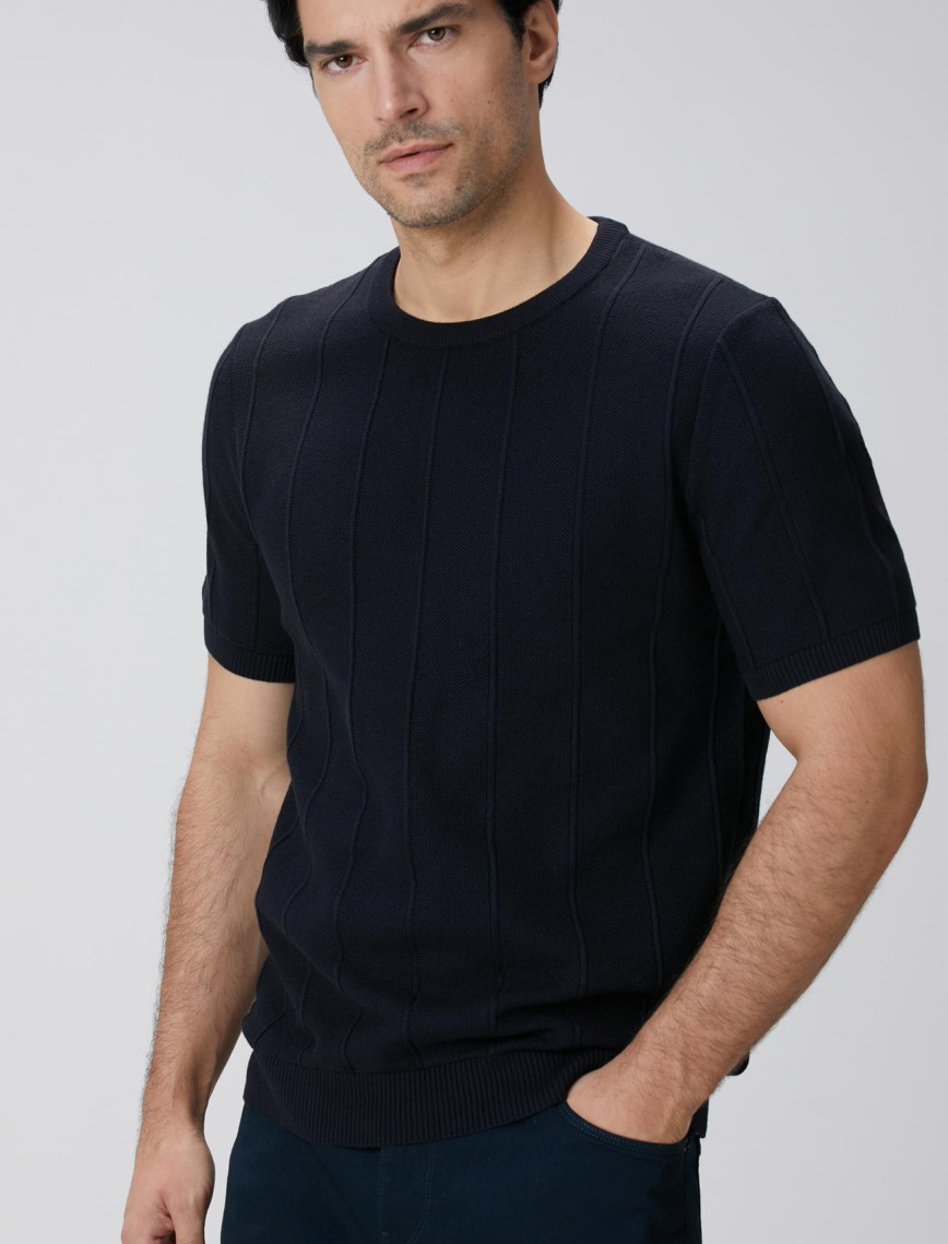 Network Erkek Lacivert Jakarlı Triko Kazak