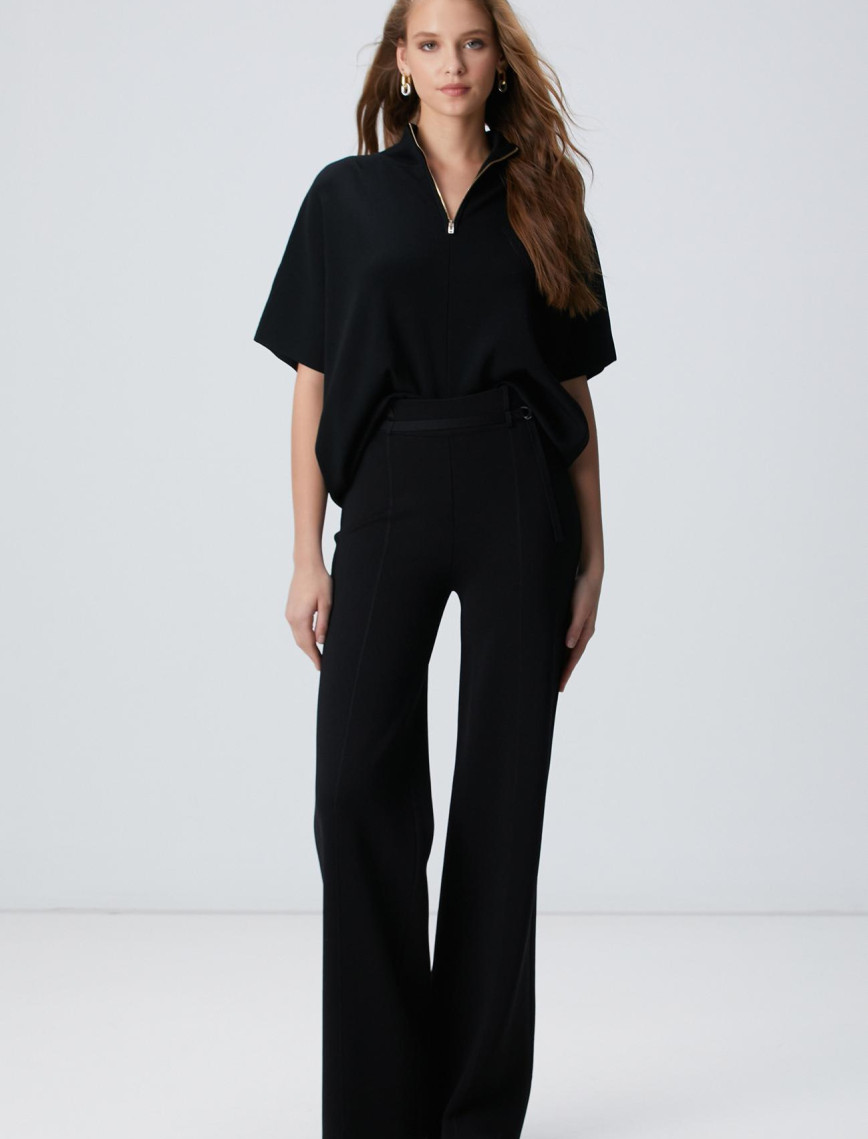 Network Kadın Siyah Bol Form Basic Triko Pantolon