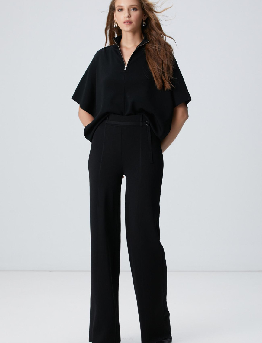 Network Kadın Siyah Bol Form Basic Triko Pantolon