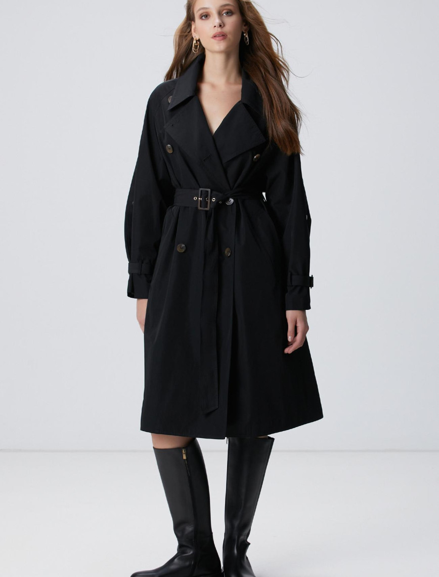 Network Kadın Siyah Trench Coat Network Kadın Siyah Trench Coat