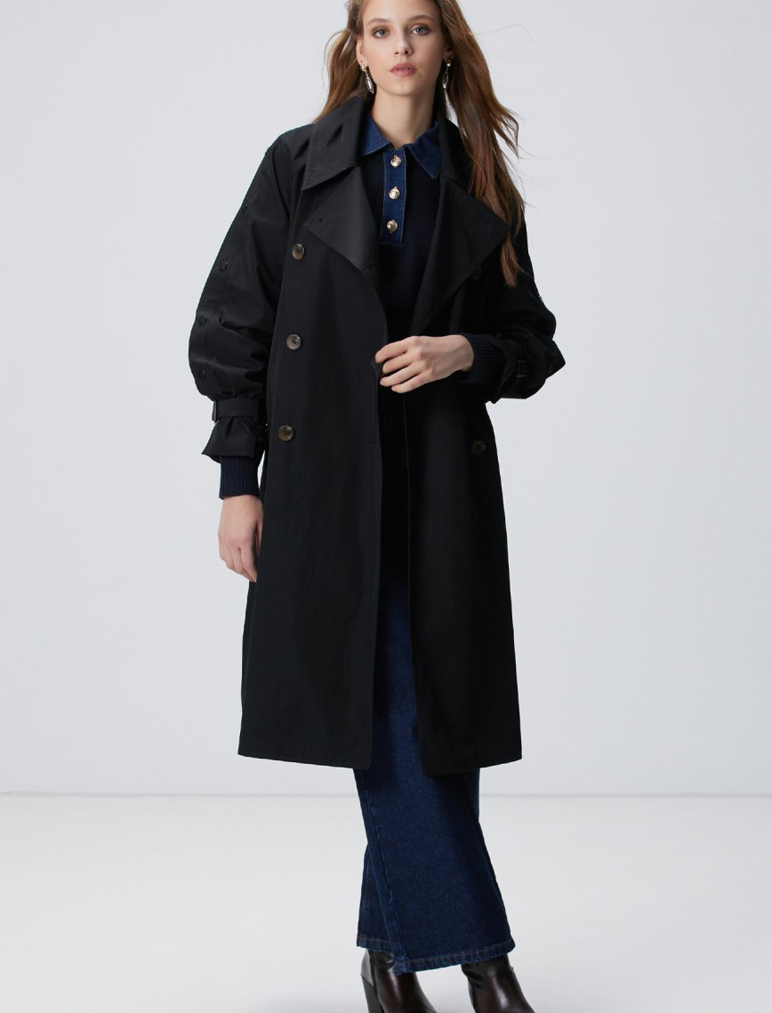 Network Kadın Siyah Trench Coat Network Kadın Siyah Trench Coat