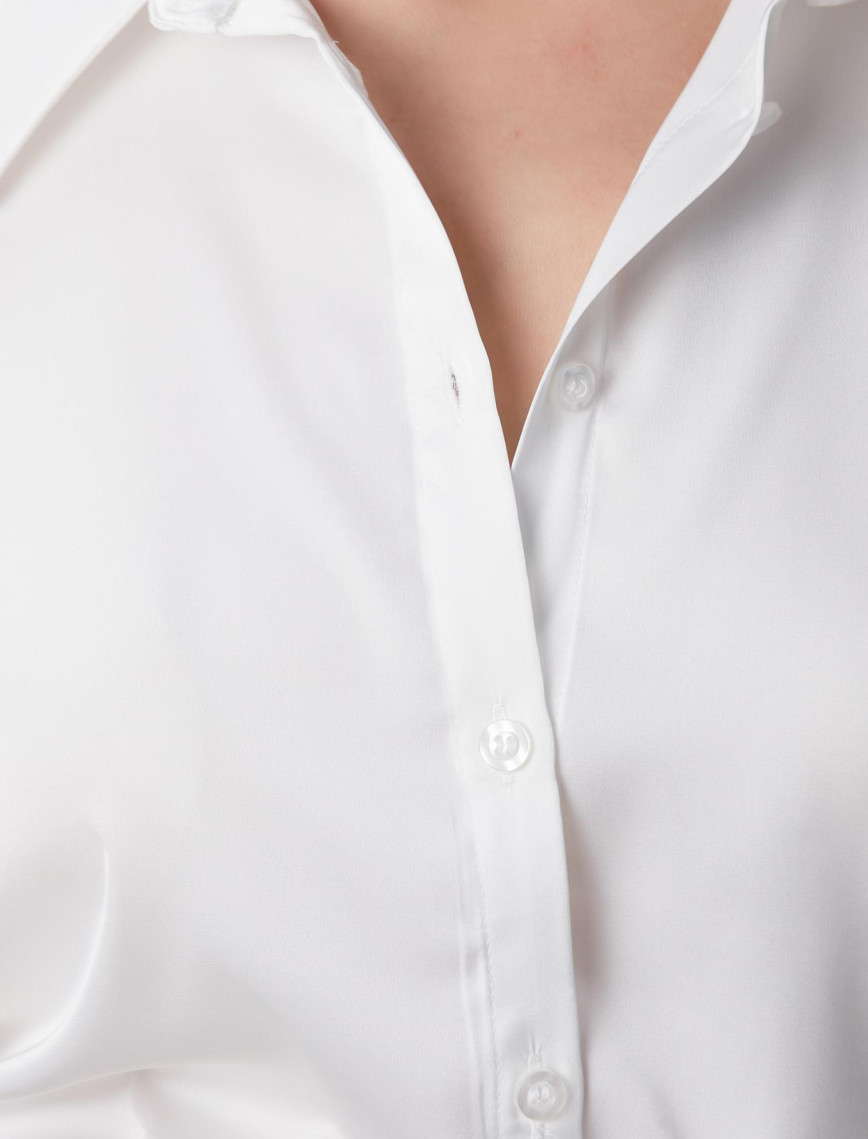 Network Kadın Kırık Beyaz Geniş Manşetli Saten Gömlek Network Kadın Kırık Beyaz Geniş Manşetli Saten Gömlek