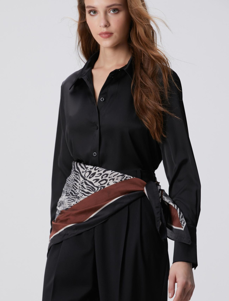 Network Kadın Kırmızı Geniş Manşetli Saten Gömlek Network Kadın Kırmızı Geniş Manşetli Saten Gömlek