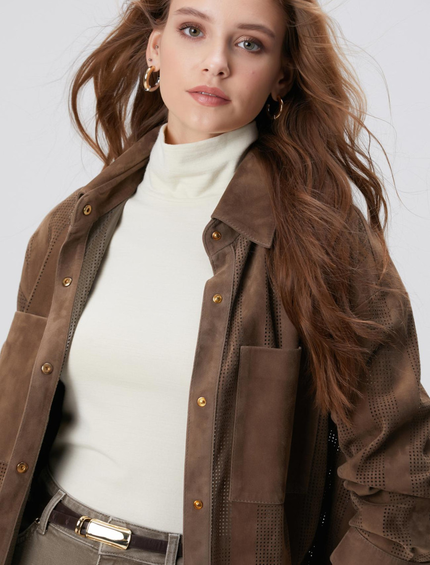 Network Kadın Vizon Desenli Deri Gömlek