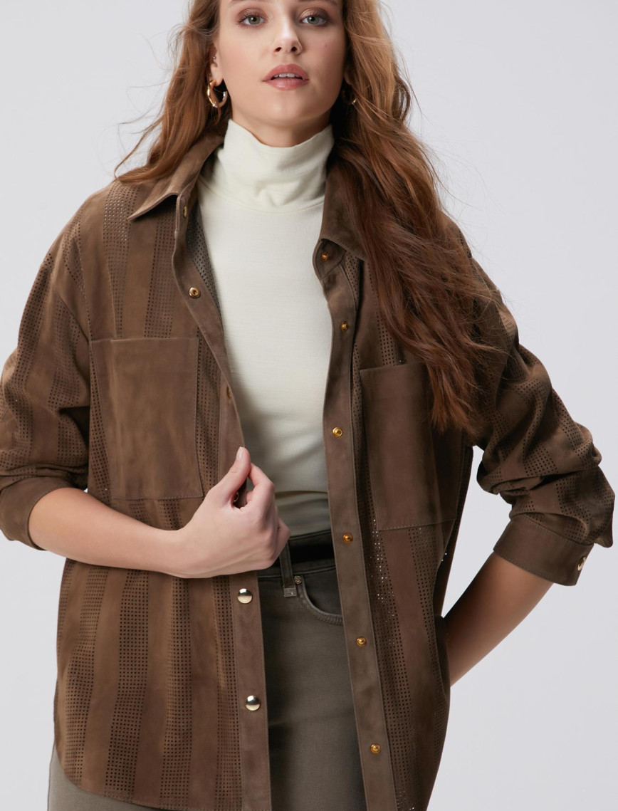 Network Kadın Vizon Desenli Deri Gömlek