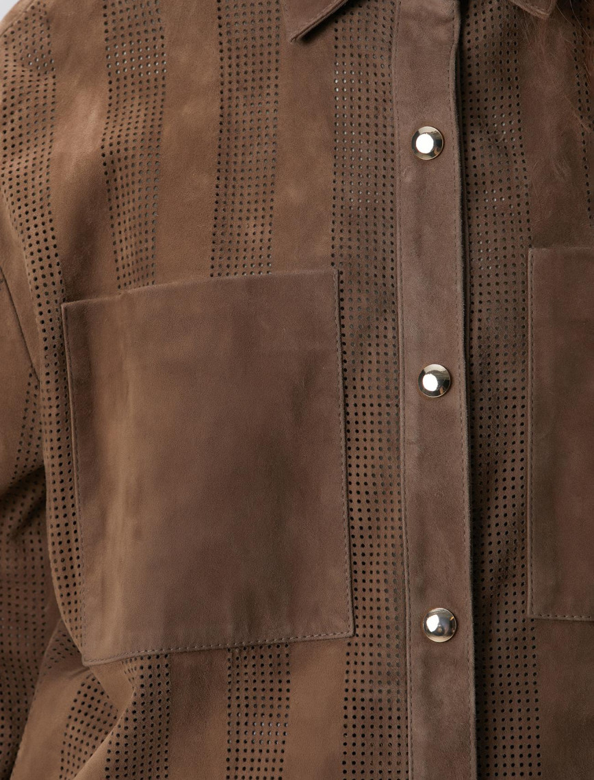 Network Kadın Vizon Desenli Deri Gömlek