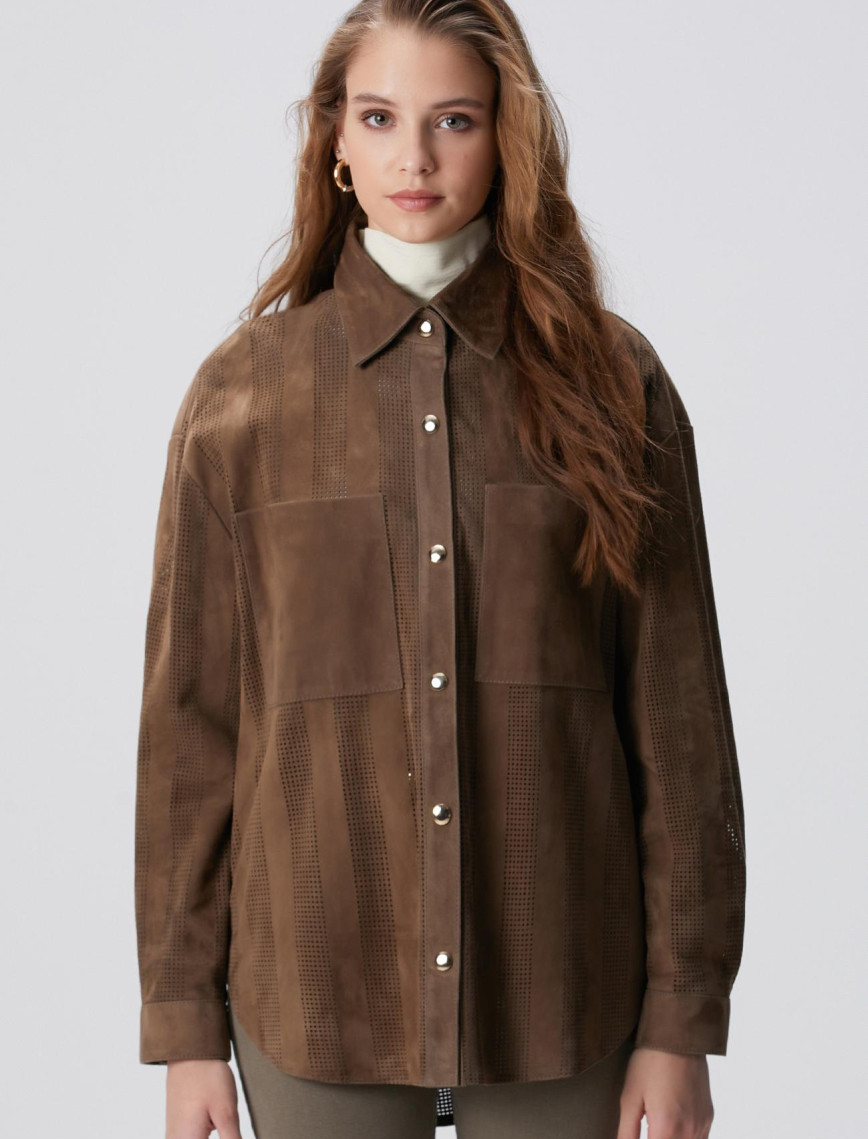 Network Kadın Vizon Desenli Deri Gömlek