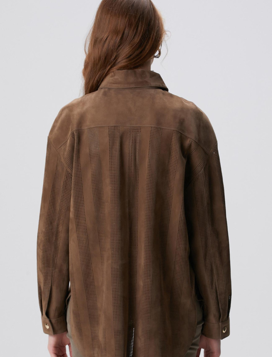 Network Kadın Vizon Desenli Deri Gömlek