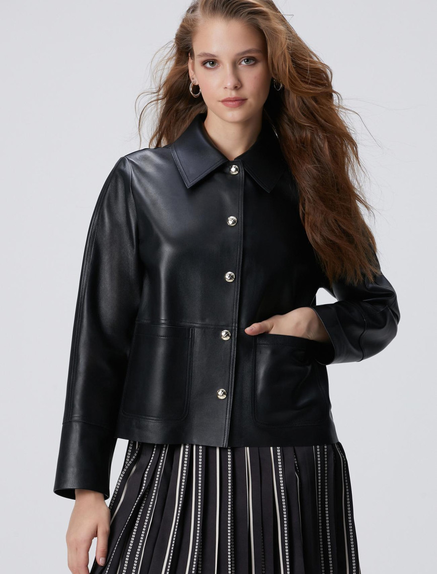 Network Kadın Siyah Çıtçıt Kapama Deri Mont Network Kadın Siyah Çıtçıt Kapama Deri Mont