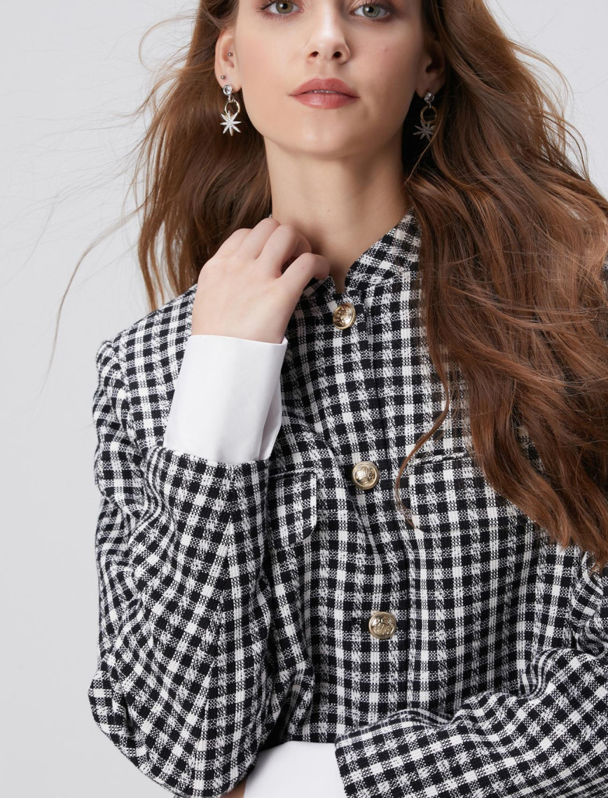 Network Kadın Siyah Beyaz Kazayağı Desenli Ceket Network Kadın Siyah Beyaz Kazayağı Desenli Ceket