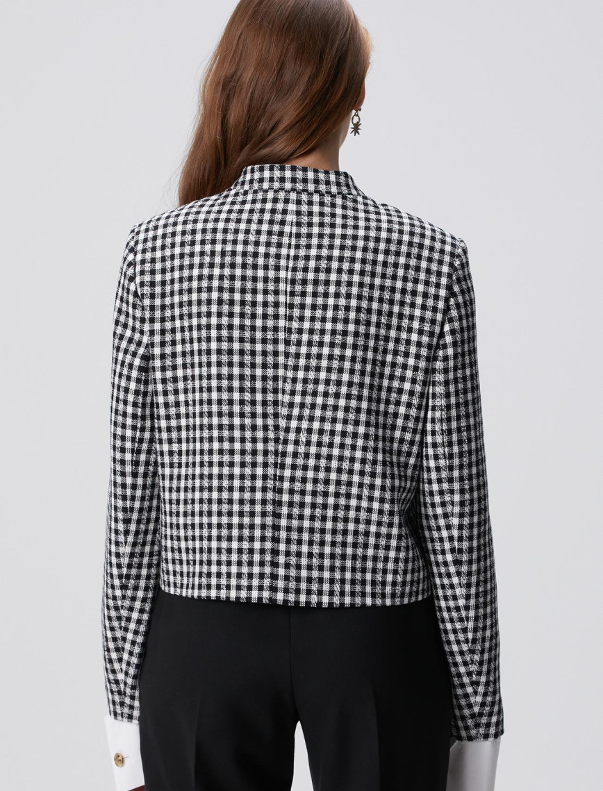 Network Kadın Siyah Beyaz Kazayağı Desenli Ceket Network Kadın Siyah Beyaz Kazayağı Desenli Ceket