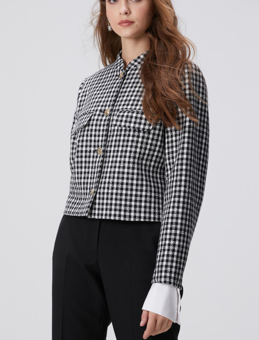 Network Kadın Siyah Beyaz Kazayağı Desenli Ceket Network Kadın Siyah Beyaz Kazayağı Desenli Ceket