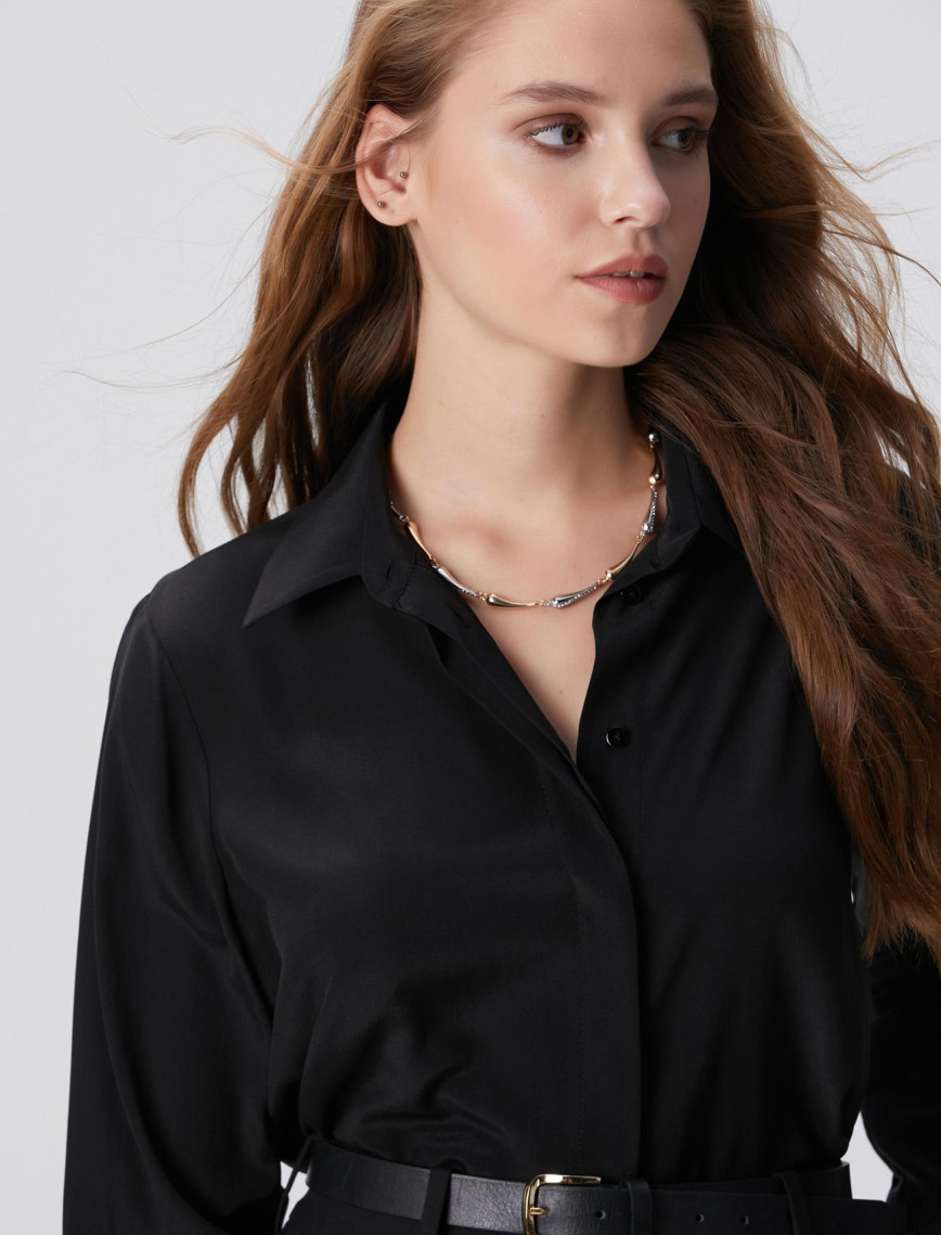 Network Kadın Limited Siyah İpek Gömlek