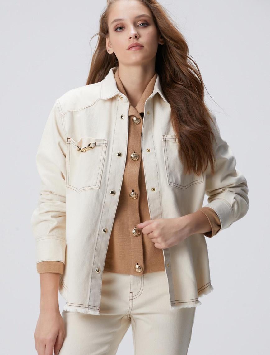 Network Kadın Naturel Aksesuarlı Denim Gömlek Network Kadın Naturel Aksesuarlı Denim Gömlek