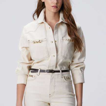 Network Kadın Naturel Aksesuarlı Denim Gömlek Network Kadın Naturel Aksesuarlı Denim Gömlek