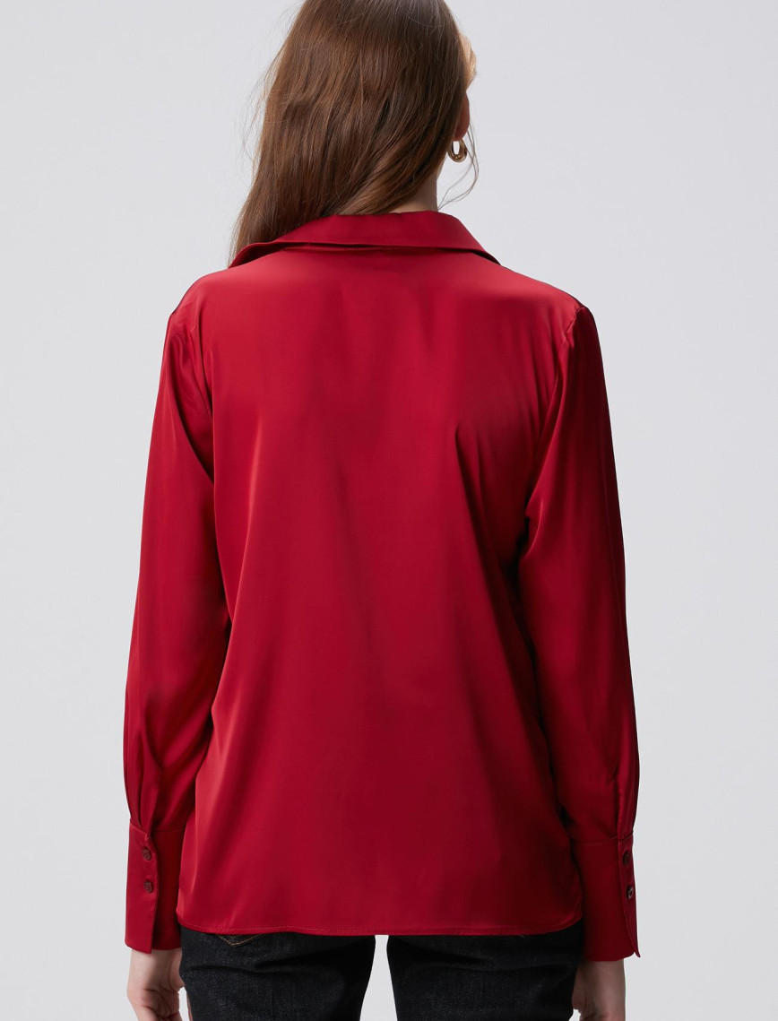 Network Kadın Kırmızı Geniş Manşetli Saten Gömlek Network Kadın Kırmızı Geniş Manşetli Saten Gömlek