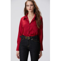 Network Kadın Kırmızı Geniş Manşetli Saten Gömlek