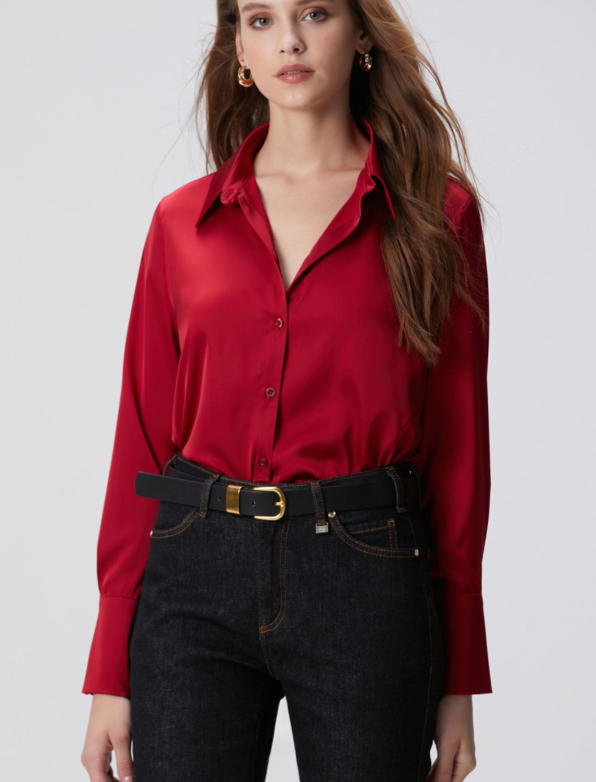 Network Kadın Kırmızı Geniş Manşetli Saten Gömlek Network Kadın Kırmızı Geniş Manşetli Saten Gömlek
