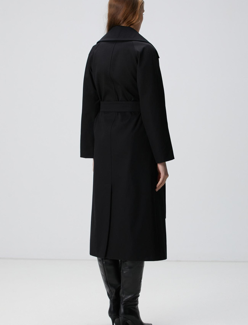 Network Kadın Siyah Kruvaze Trench Coat