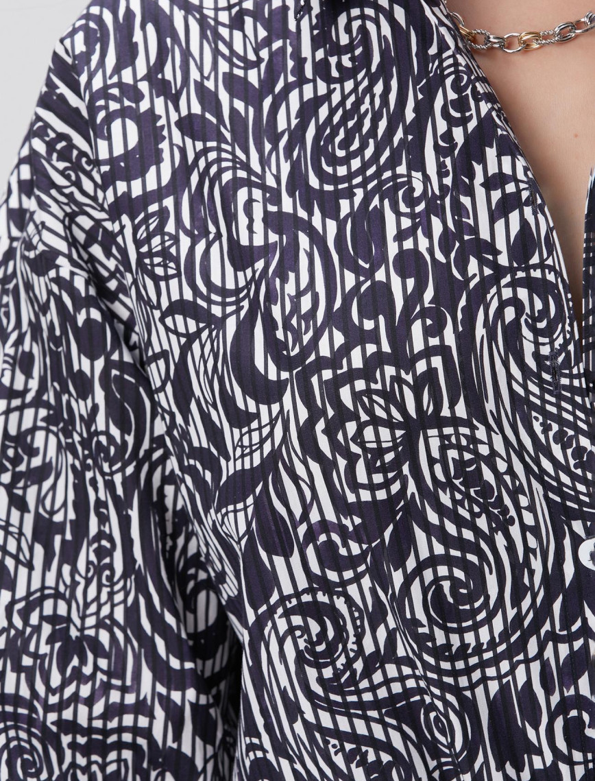 Network Kadın Lacivert Beyaz Desenli Gömlek Network Kadın Lacivert Beyaz Desenli Gömlek