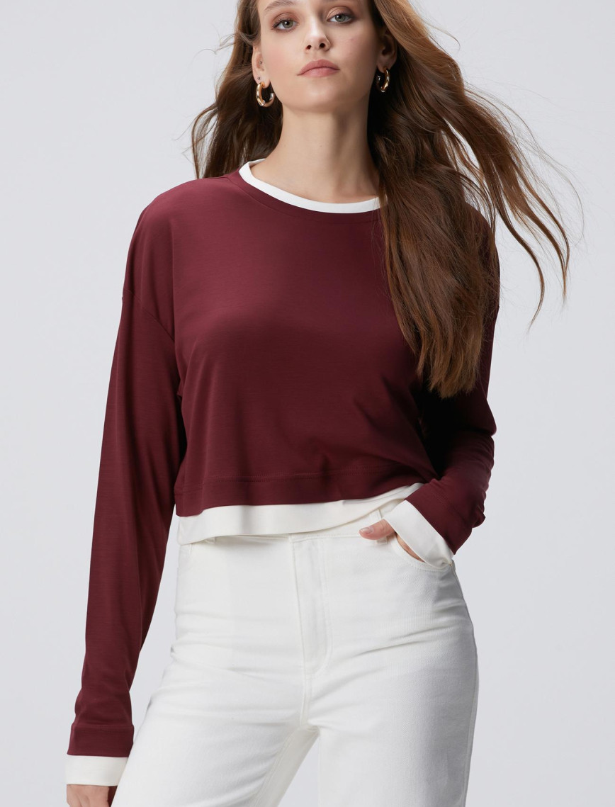 Network Kadın Bordo Çift Renkli T-shirt Network Kadın Bordo Çift Renkli T-shirt