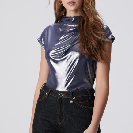 Network Kadın Lacivert Parlak Örme Bluz Network Kadın Lacivert Parlak Örme Bluz