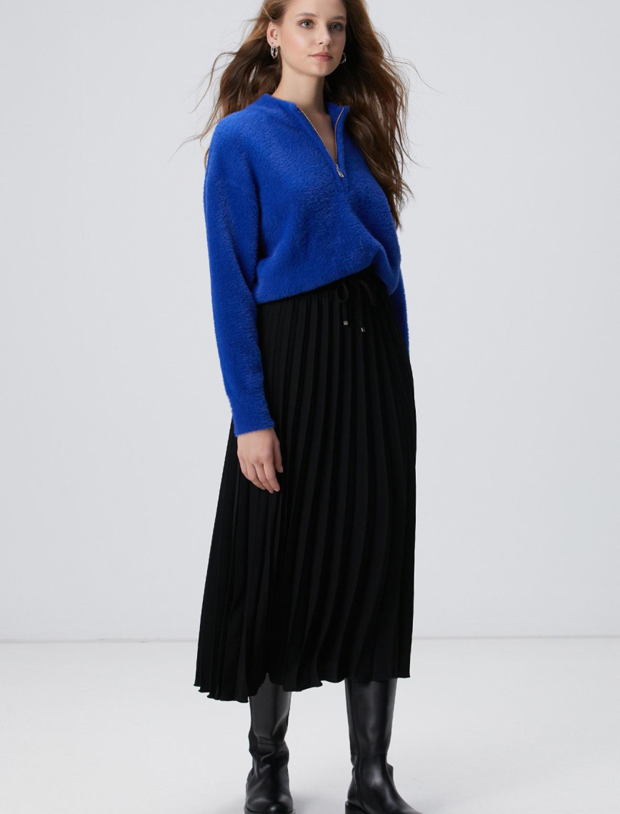 Network Kadın Siyah Piliseli Midi Etek Network Kadın Siyah Piliseli Midi Etek