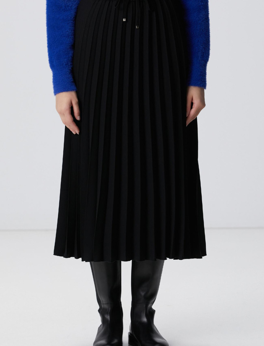 Network Kadın Siyah Piliseli Midi Etek Network Kadın Siyah Piliseli Midi Etek