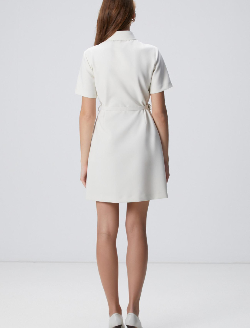 Network Kadın Kırık Beyaz Kemerli Mini Elbise