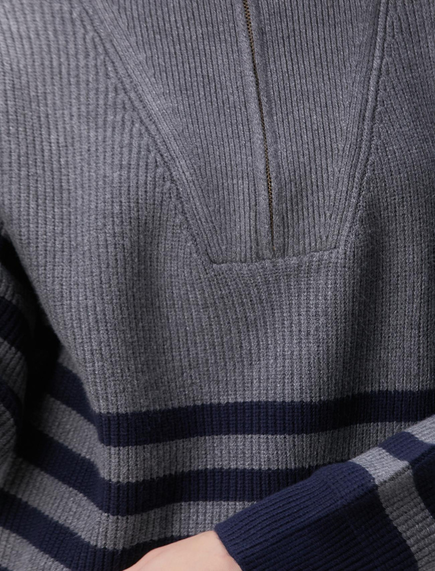 Network Kadın Gri Melanj Lacivert Çizgili Kazak Network Kadın Gri Melanj Lacivert Çizgili Kazak