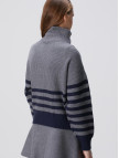 Network Kadın Gri Melanj Lacivert Çizgili Kazak Network Kadın Gri Melanj Lacivert Çizgili Kazak