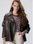 Network Kadın Acı Kahve Biker Deri Mont Network Kadın Acı Kahve Biker Deri Mont