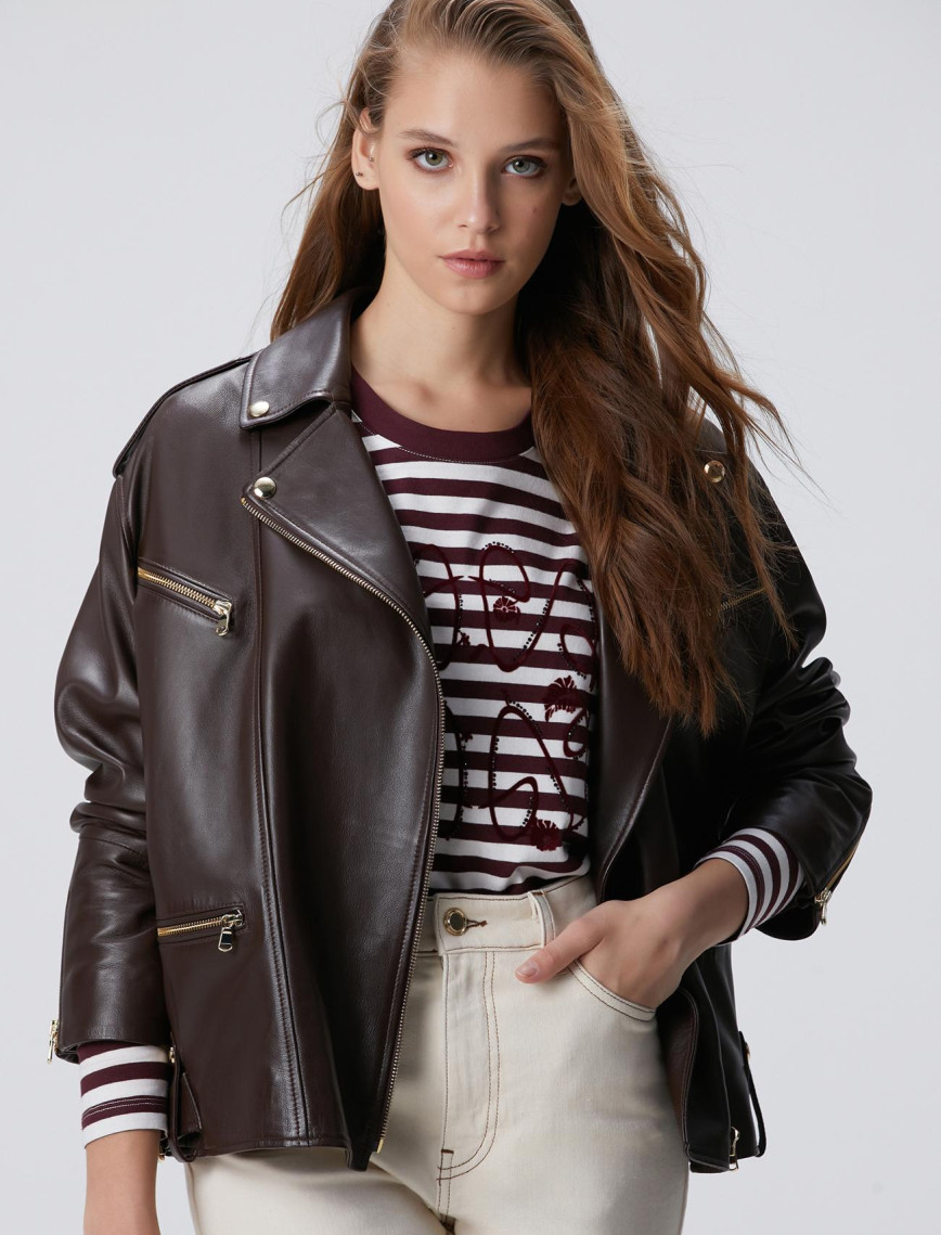 Network Kadın Acı Kahve Biker Deri Mont Network Kadın Acı Kahve Biker Deri Mont